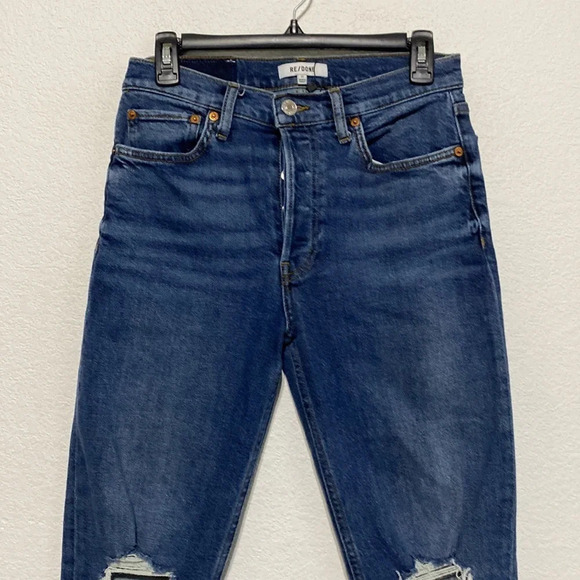 Re/Done 90's High Rise Dusk Destroy Ankle Crop Jeans Distressed Size 27 - Picture 6 of 13